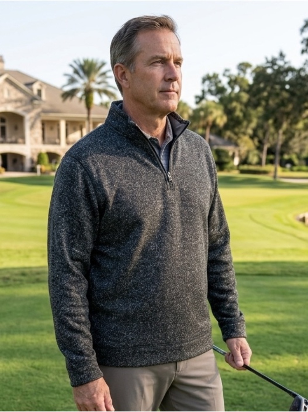 Peter Millar Crown Comfort Interlock 1/4 Zip Pullover Men's L Black Gray Marl